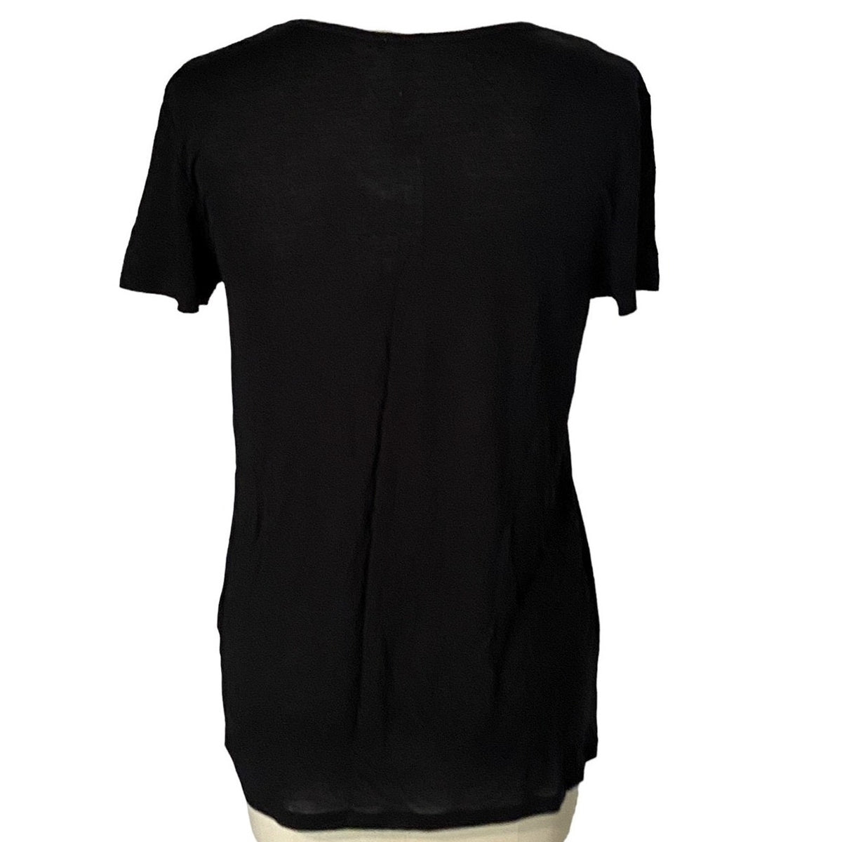 NWT ~ ZARA Lyocell Collection Black V-Neck Short Sleeve Top ~ Women's Size SMALL