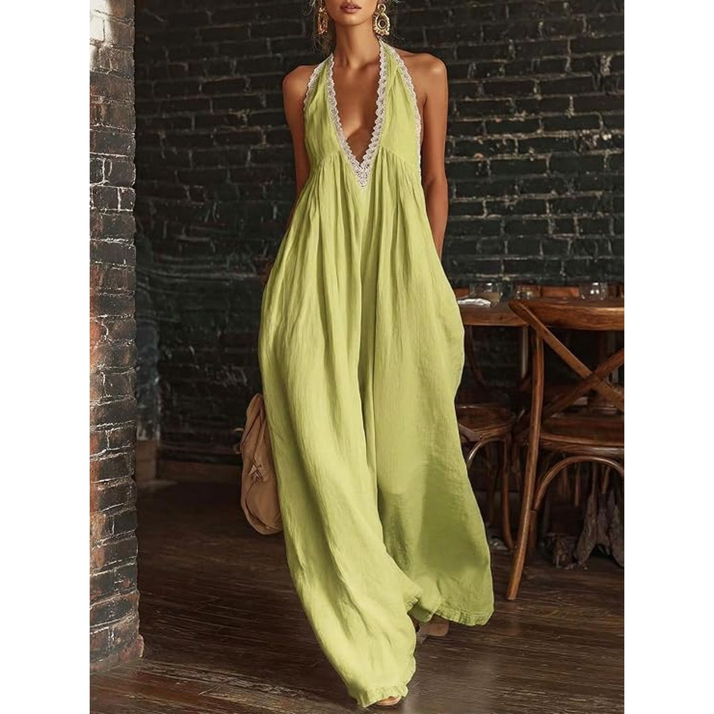NWT ~ Women's Lime Green Wide Leg Casual Summer One Piece Jumpsuit Plus Size 2X