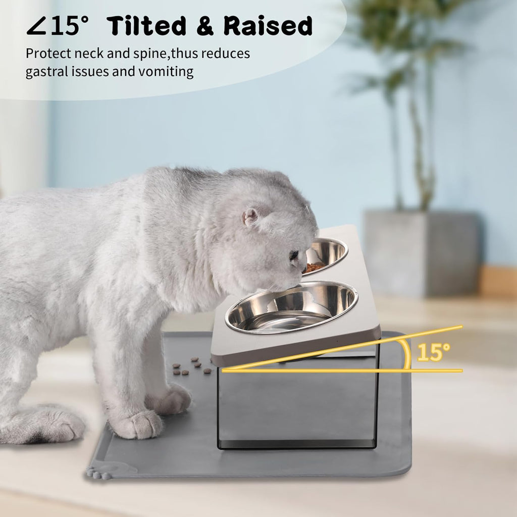 BRAND NEW ~ Gray Elevated Stainless Steel Cat Dog Bowls Dishes & Food Water Mat