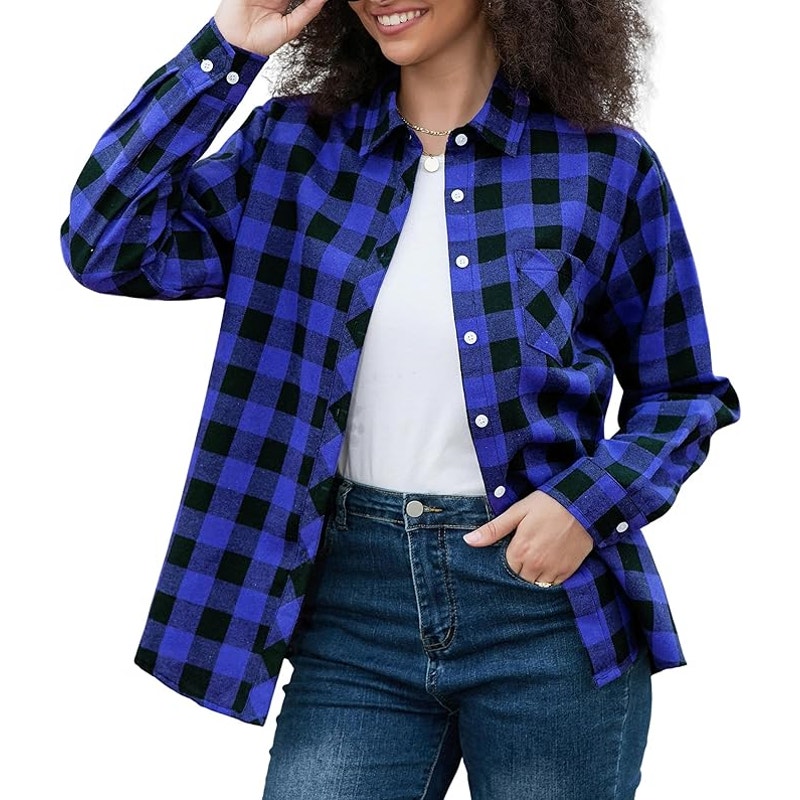 NWT ~ Blue & Black Soft Buffalo Check Button Up Long Sleeve Casual Shirt ~ 2XL