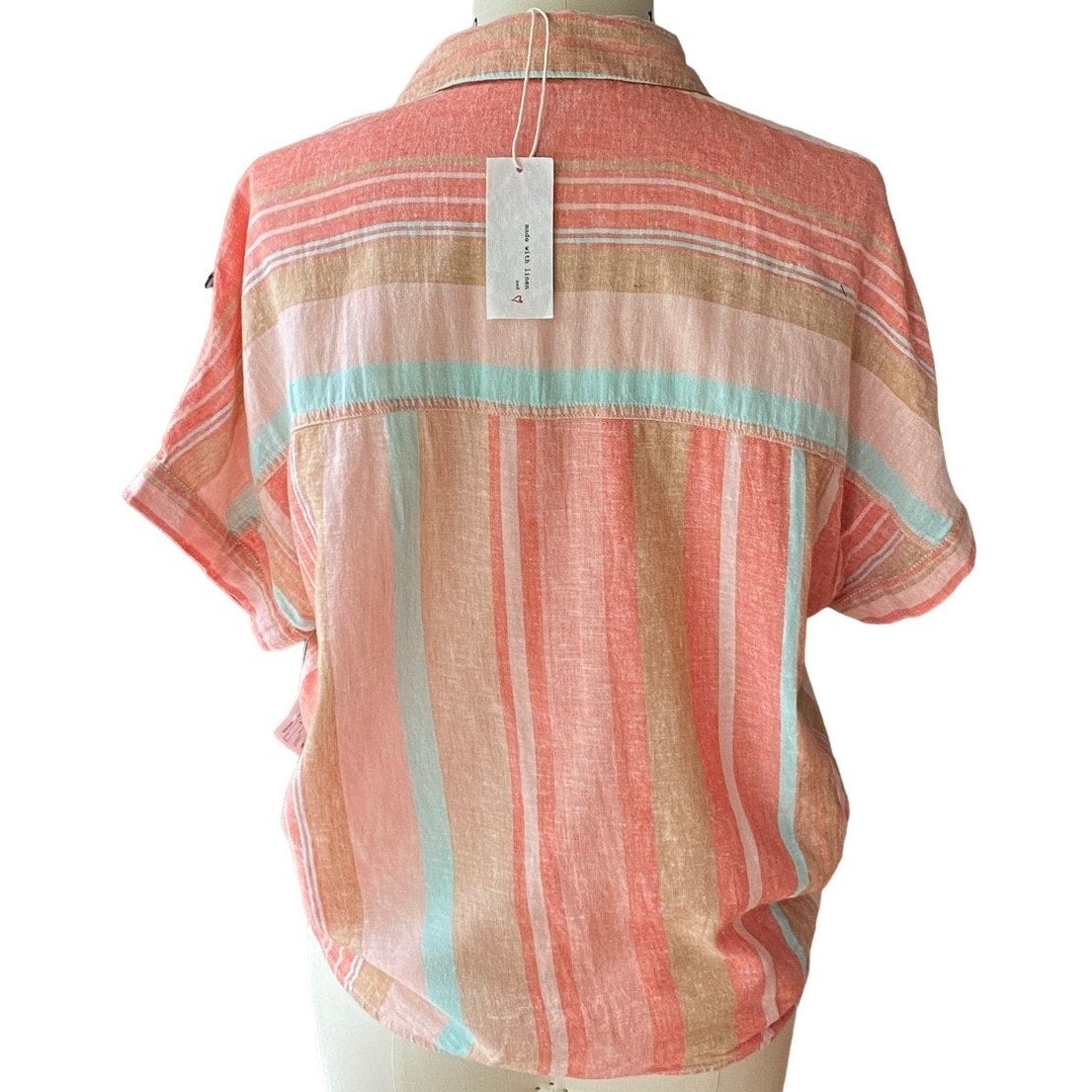 NWT ~ Linen BEACH LUNCH LOUNGE Short Sleeve Tie Waist Blouse ~ Women's LARGE
