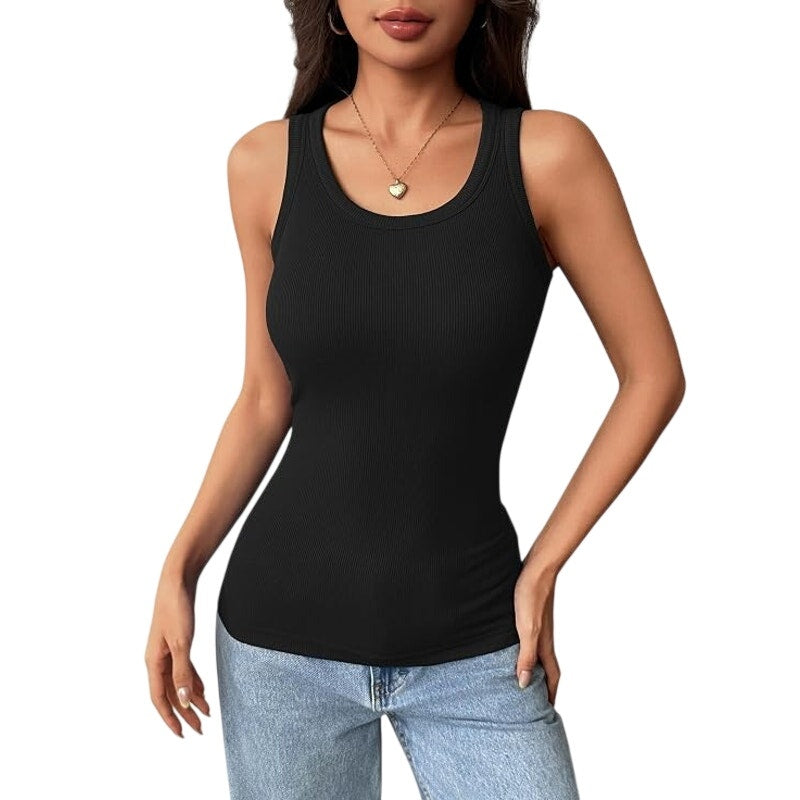 NWT ~ Set/2 Women's Black & White Ribbed Tank Tops Built In Bra ~ Plus Size XXL