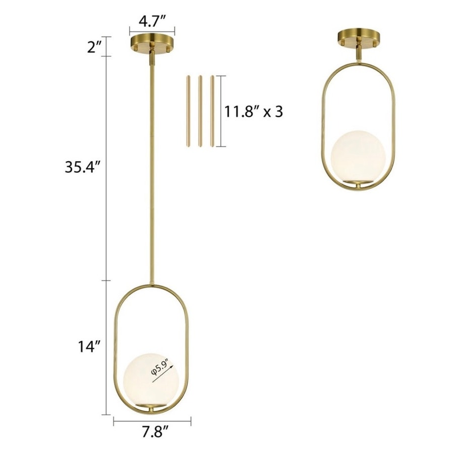 BRAND NEW ~ MCM Modern Gold Pendant Light Fixture 5.9" Globe Opal Glass Shade