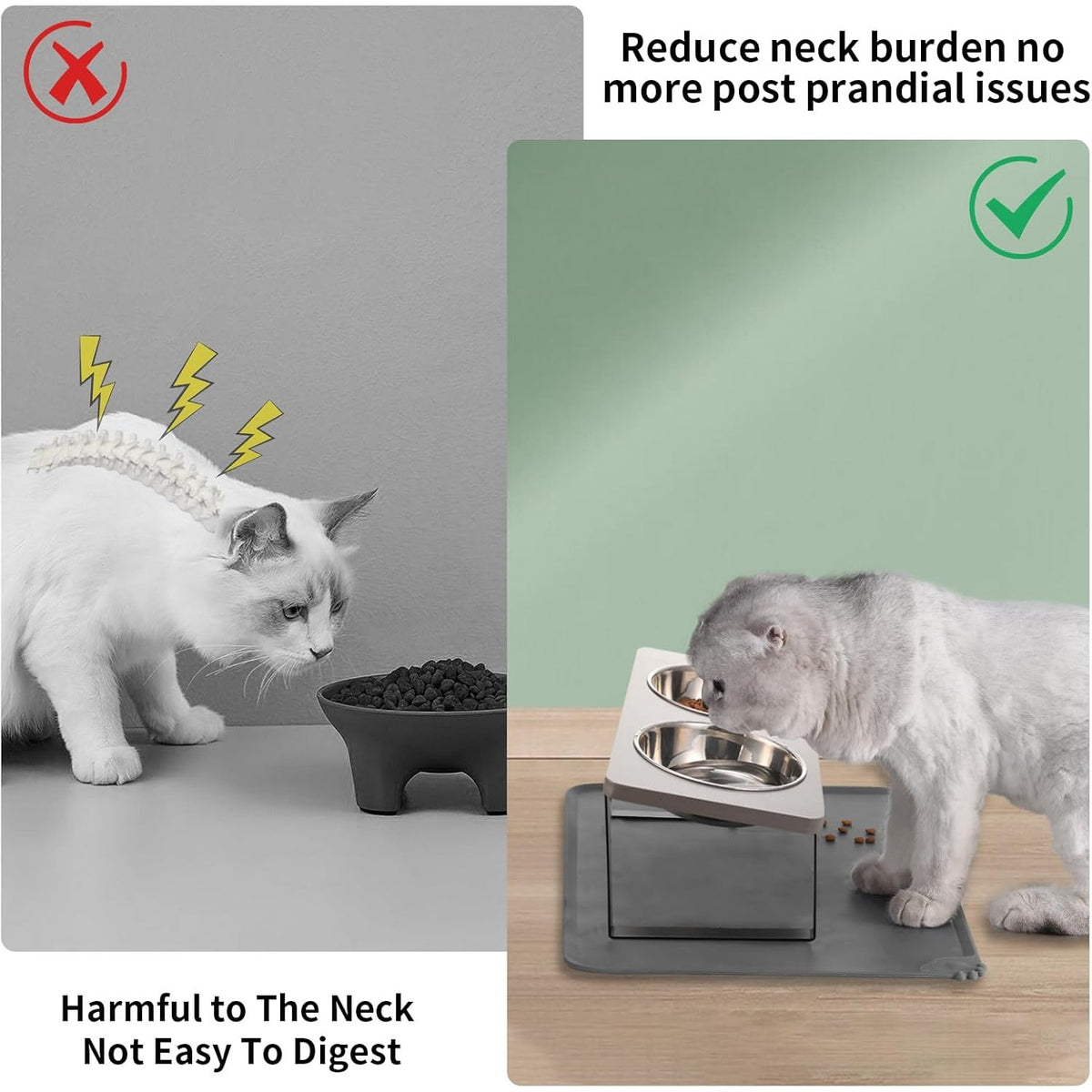 BRAND NEW ~ Gray Elevated Stainless Steel Cat Dog Bowls Dishes & Food Water Mat