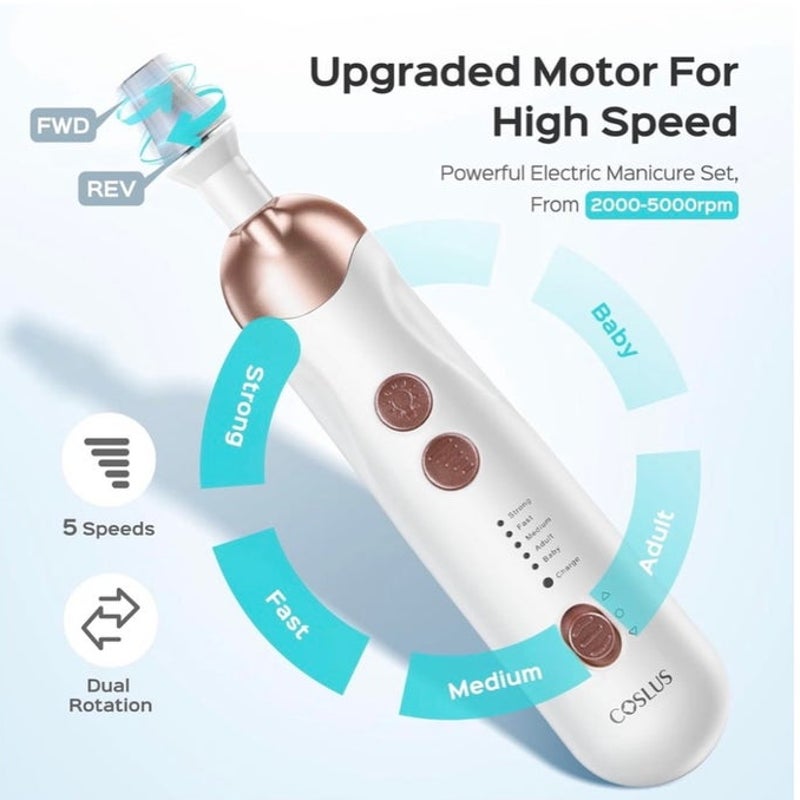 BRAND NEW ~ Mani Pedi Rechargeable Electric Nail File Drill Set with 5 Speeds