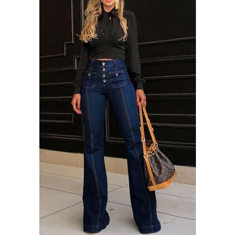 NWT ~ Women's Button Fly Boho Denim Blue Jeans ~ Size 0X