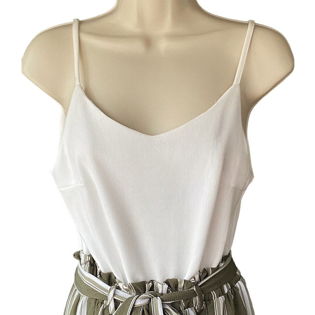 NWT ~ FRANCESCA'S JUN & IVY Green & White Striped Tie Waist Jumpsuit ~ MEDIUM