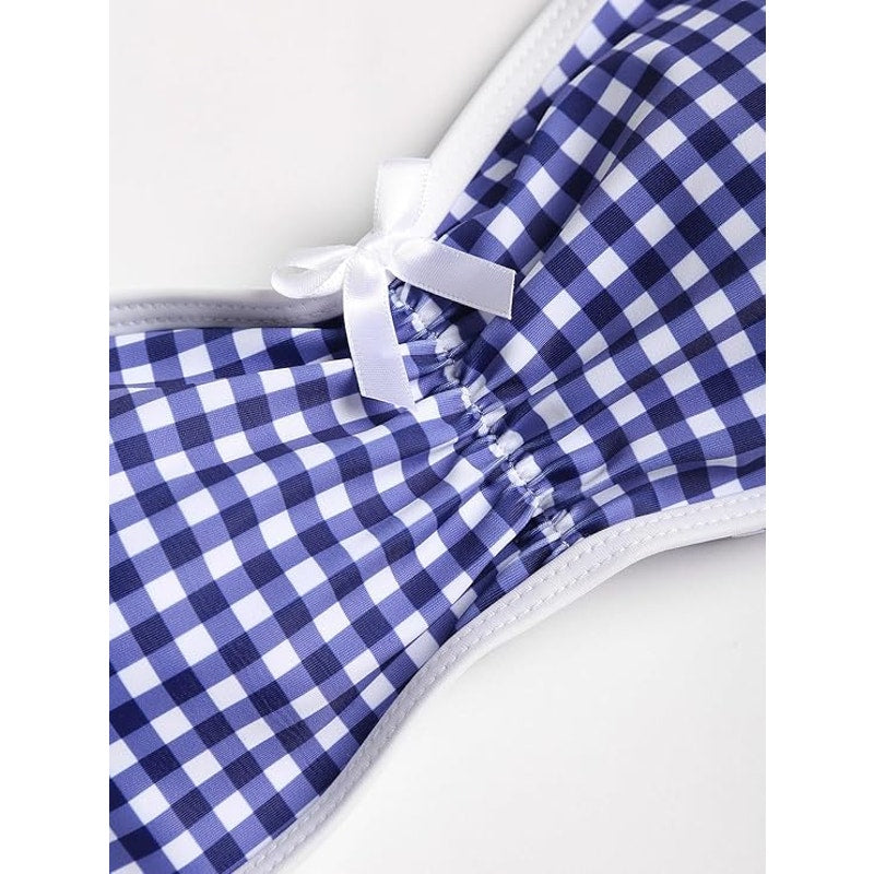NWT ~ Women's Strapless Sexy Blue & White Gingham Check Bikini Swimsuit ~ XL