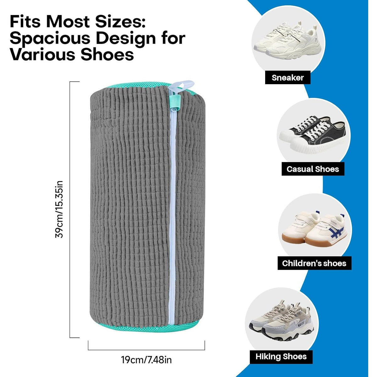 BRAND NEW ~ Set/2 Gray Soft Reusable Shoe Laundry Dryer Washing Machine Bag