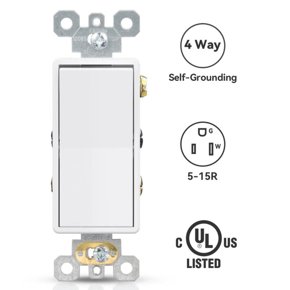 BRAND NEW ~ Set/8 ELEGRP 4-Way Decorative Light Switch 15A 120/277V Self Ground