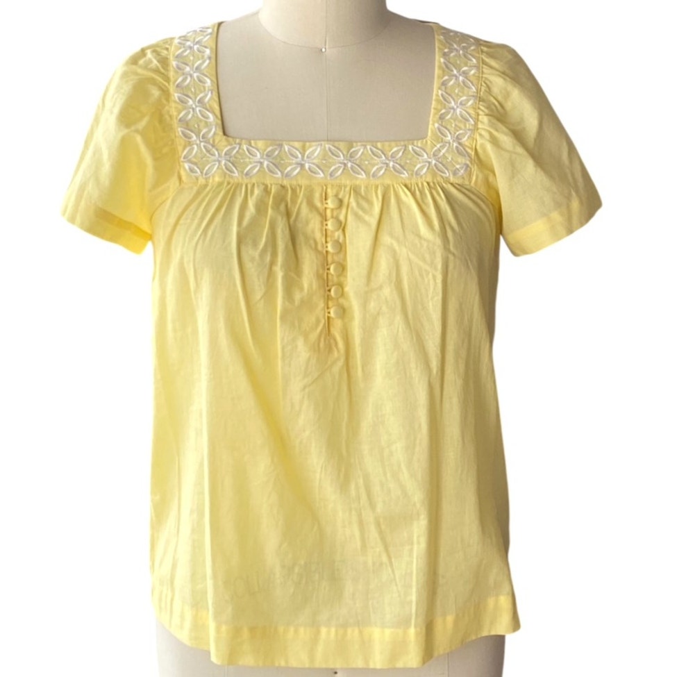 NWT ~ Yellow Embroidered Boho Square Neckline Bohemian Blouse ~ Women's LARGE