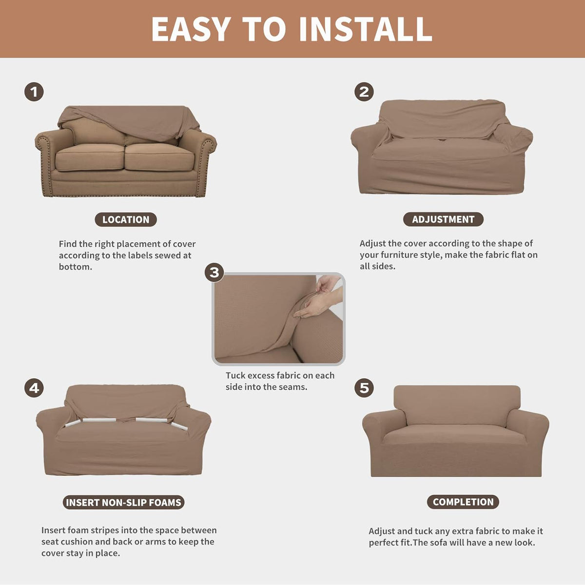 BRAND NEW ~ Camel Stretch Jacquard Waterproof COUCH Cover SOFA Slipcover