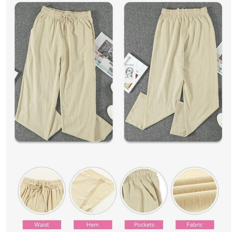 NWT ~ Khaki Straight Leg Drawstring Elastic Waist Casual Pants & Pockets ~ MED.