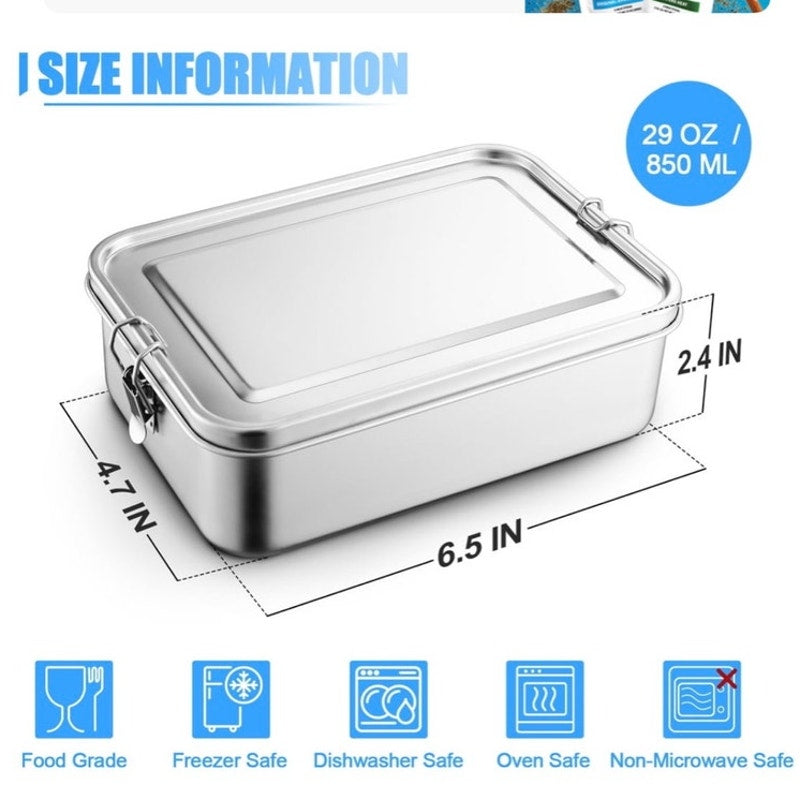BRAND NEW ~ Stainless Steel 29ox Lunch Box Metal Bento Box & Removeable Divider