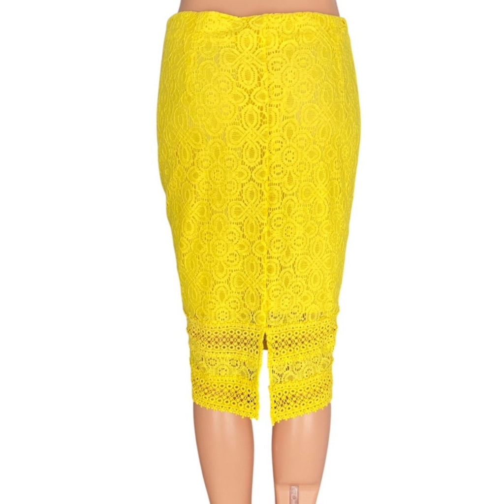 NWT ~ PROJECT RUNWAY Primrose Yellow Eyelet Lace Pencil Skirt ~ Women's Size 12