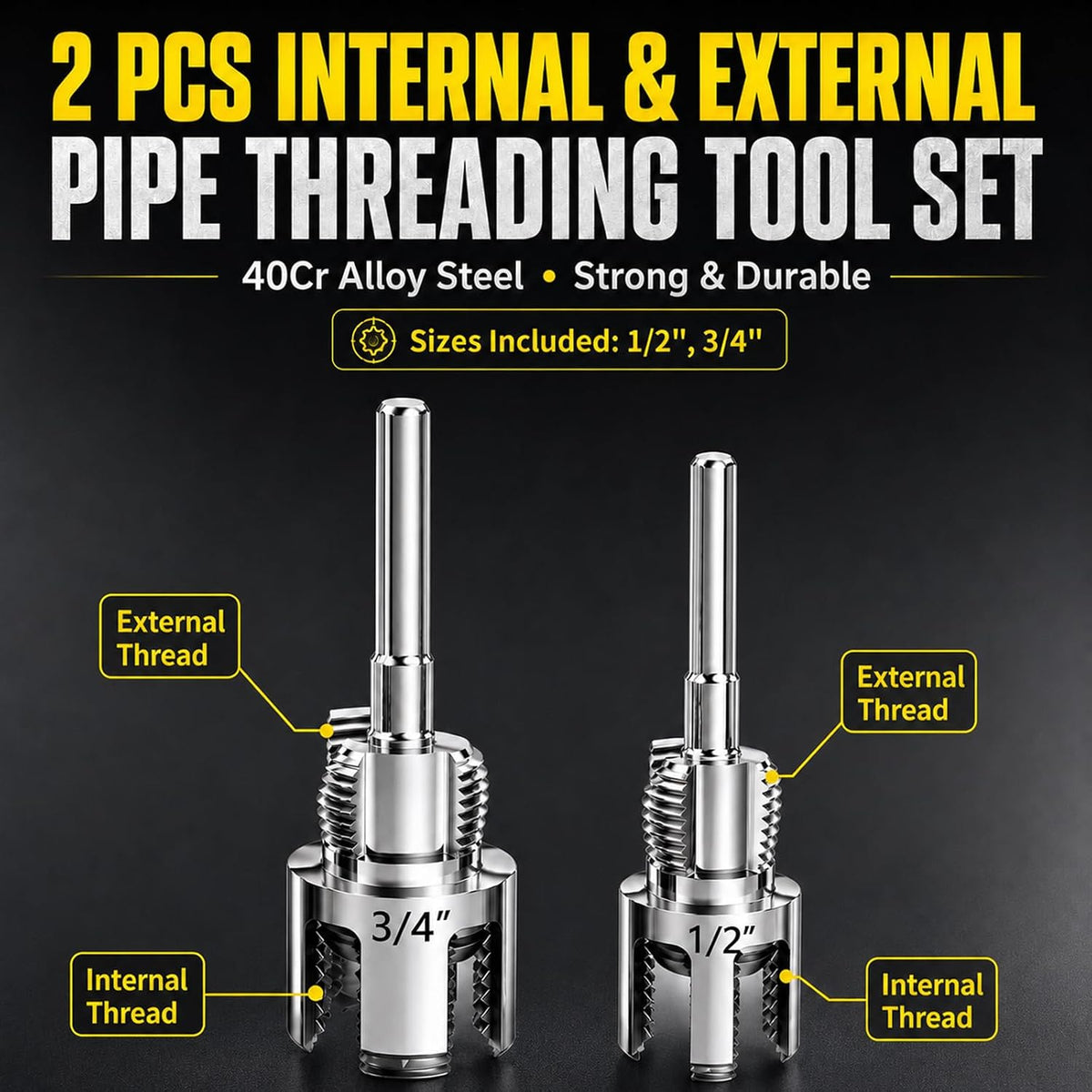 BRAND NEW ~ Internal & External Pipe Threading Cutting Tool (1/2'' 3/4'' Dies)