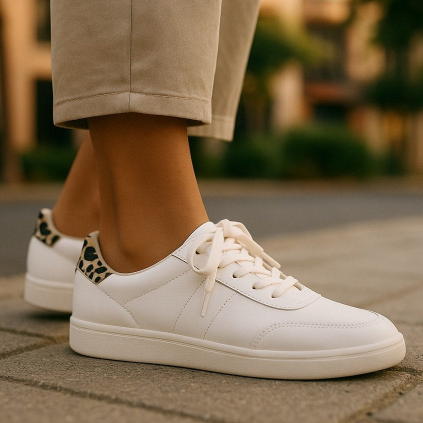 NWT ~ OLD NAVY White Memory Foam Sneakers Cheetah Leopard Back ~ Women's 9