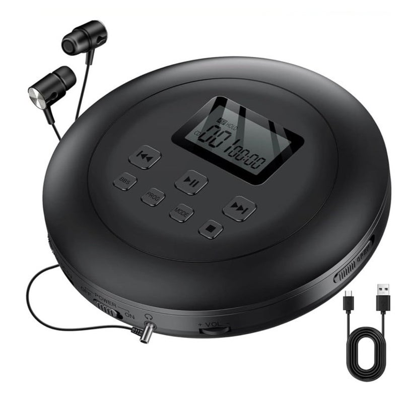 BRAND NEW ~ Black Rechargeable Portable CD Player Dual Stereo Speakers Walkman