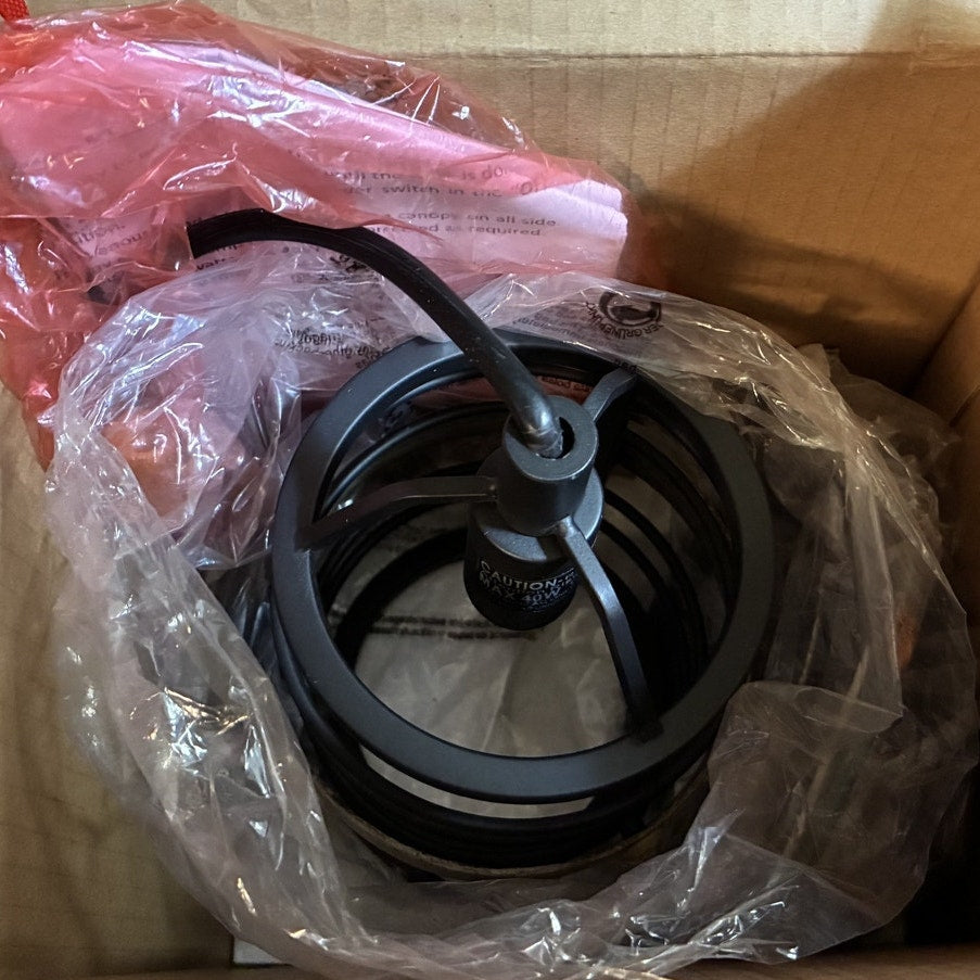 NWT ~ Matte Black Modern Farmhouse Hanging Spiral Metal Cage Pendant Light