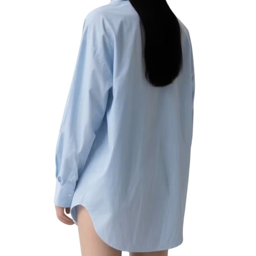 NWT ~ Long Light Blue Front Pockets Side Slits Long Sleeve Blouse Women's LARGE
