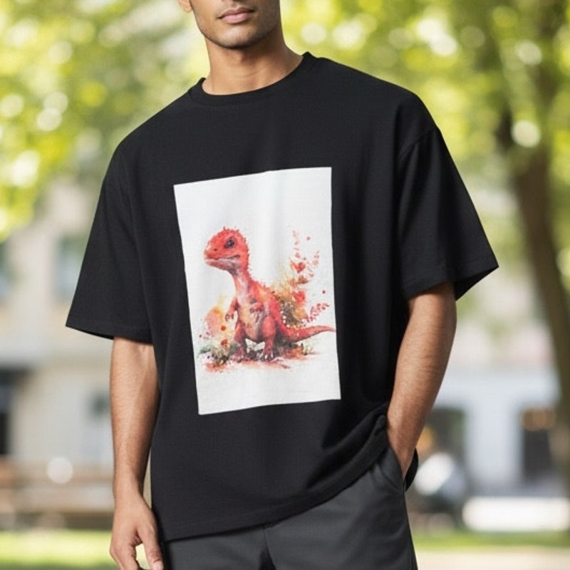 NWT ~ Men's Pink Dinosaur Black Cotton T-Shirt ~ Size XXL