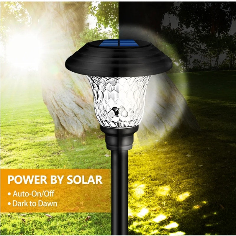 BRAND NEW ~ Set/7 Large Outdoor Solar Glass & Stainless Steel Pathway Lights
