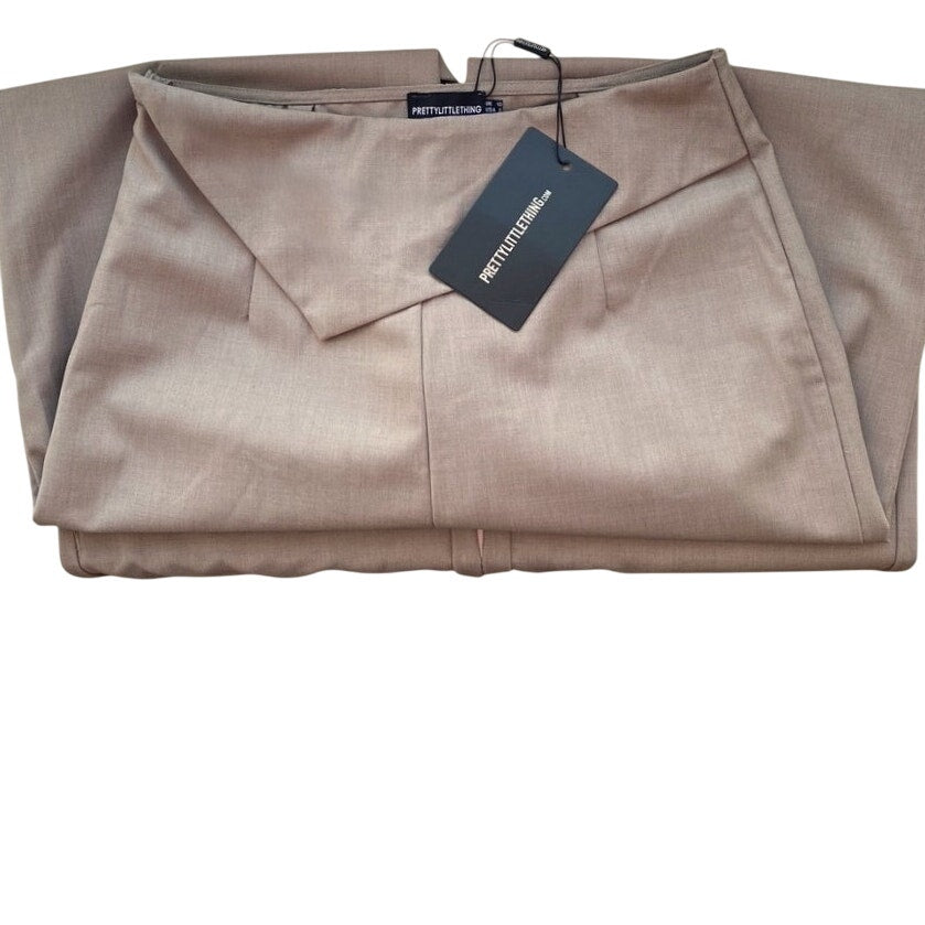 NWT ~ PRETTY LITTLE THING Tan Mushroom Fold Wide Leg Split Hem Trousers Pants ~6