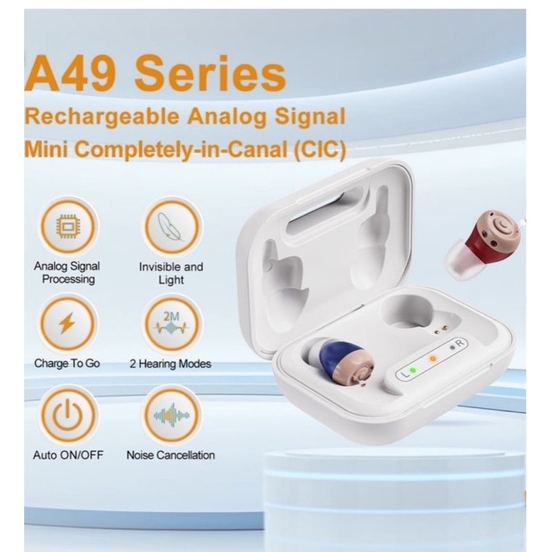 BRAND NEW ~ Beige OTC Noise Cancelling Rechargeable Hearing Aids & Charging Case