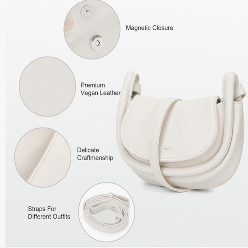 BRAND NEW ~ Staise Trendy Small Cream Vegan Leather Crossbody Shoulder Bag Purse