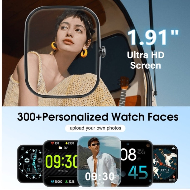 BRAND NEW ~ Black 1.91" HD Smart Watch Android iPhone Fitness Tracker Bluetooth
