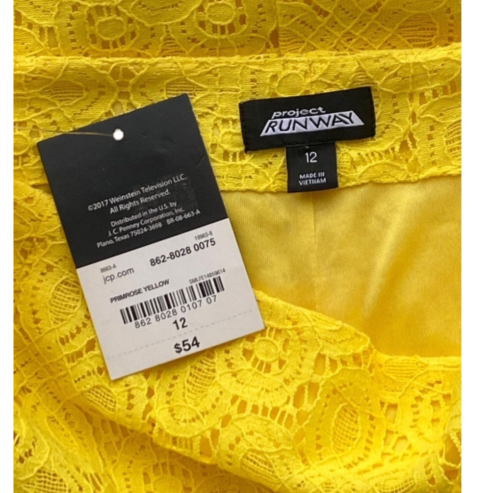 NWT ~ PROJECT RUNWAY Primrose Yellow Eyelet Lace Pencil Skirt ~ Women's Size 12