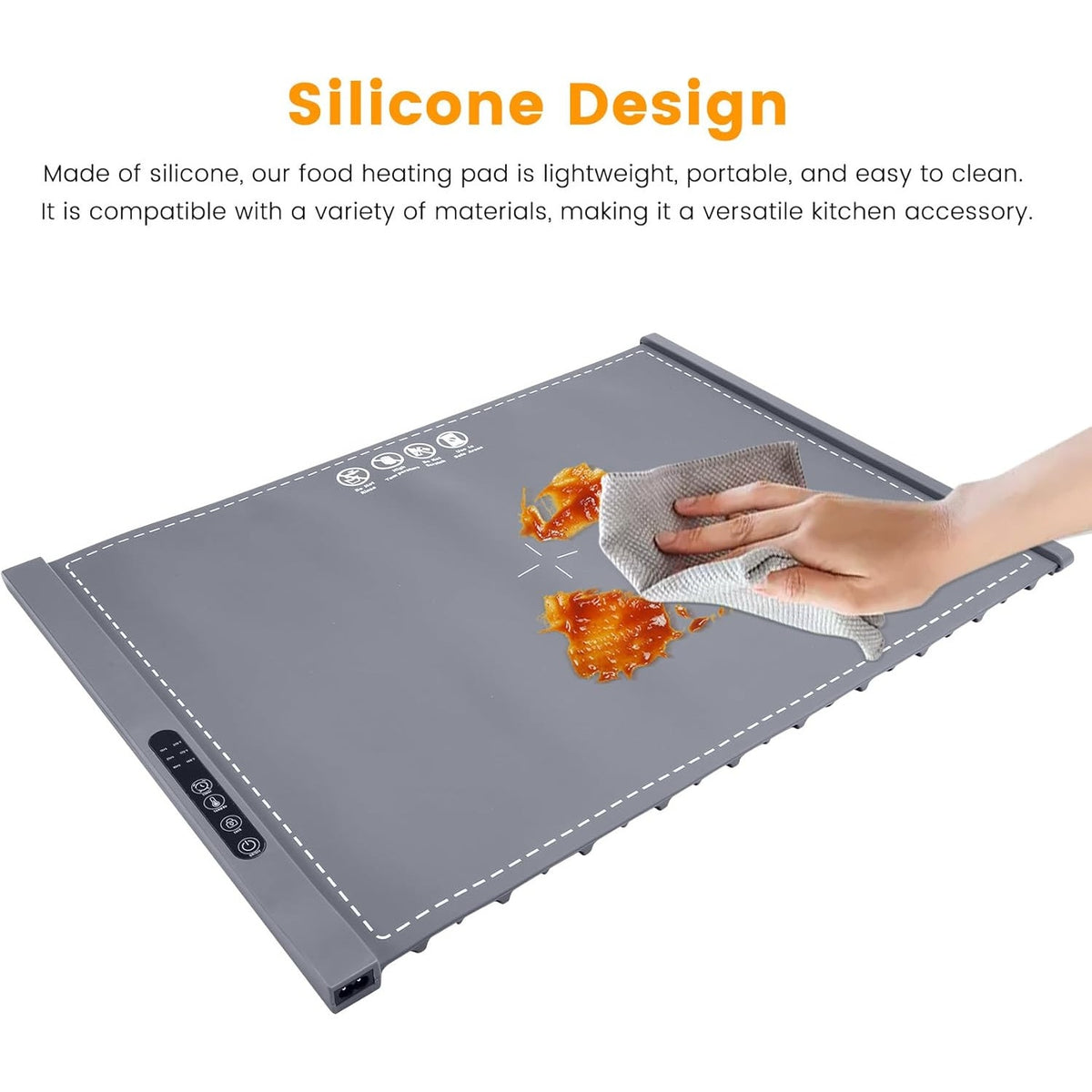 NWT ~ Large Gray Silicone Foldable Warming Mat Tray ~ 3 Adjustable Temperatures