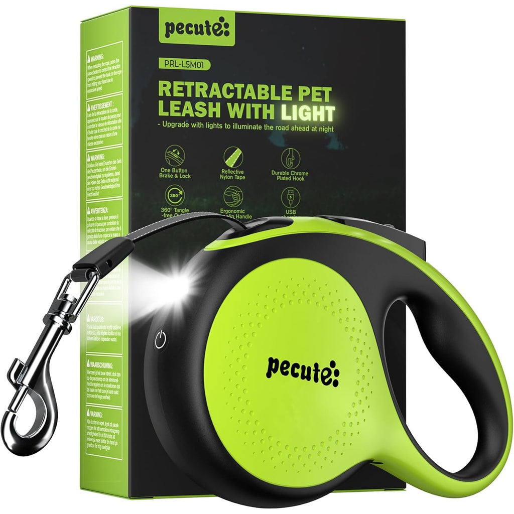 BRAND NEW ~ Lime Green Heavy Duty Retractable Large 110 Dog Leash & Light ~ 16ft