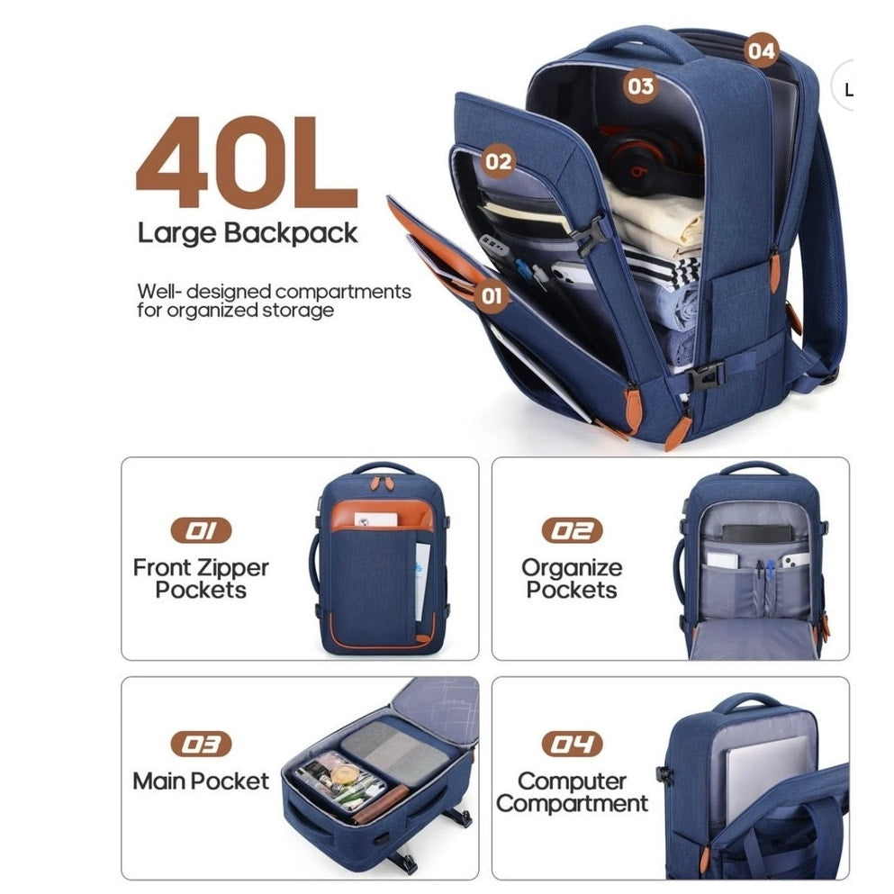 BRAND NEW ~ Blue 40L Waterproof Anti-Theft Travel Backpack & Packing Cubes etc.