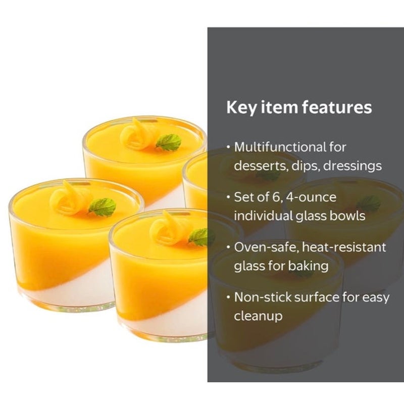 BRAND NEW ~ Set of 6 Oven-Safe Glass Ramekins 4 oz Dessert Bowls