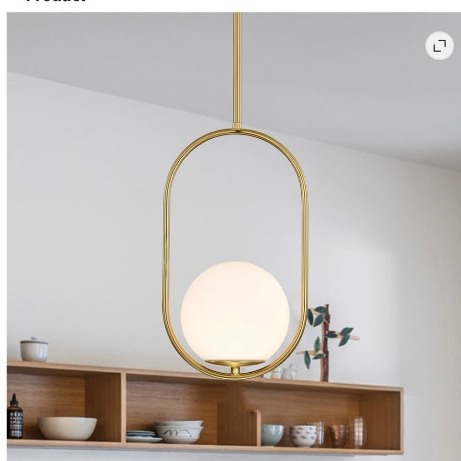 BRAND NEW ~ MCM Modern Gold Pendant Light Fixture 5.9" Globe Opal Glass Shade