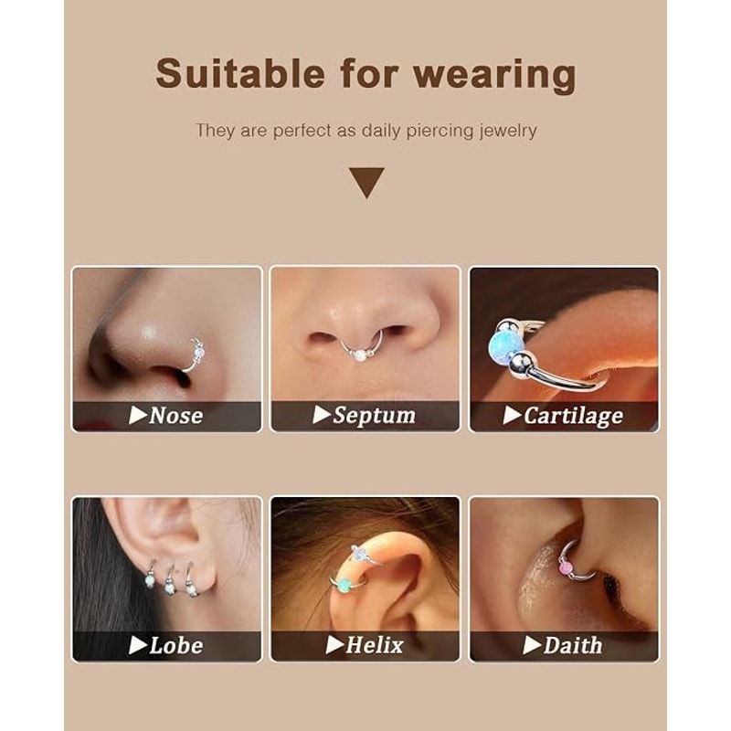 BRAND NEW ~ 4pcs Opal Nose Ring Piercing Jewelry Set with 1 hoop & 3 CZ studs