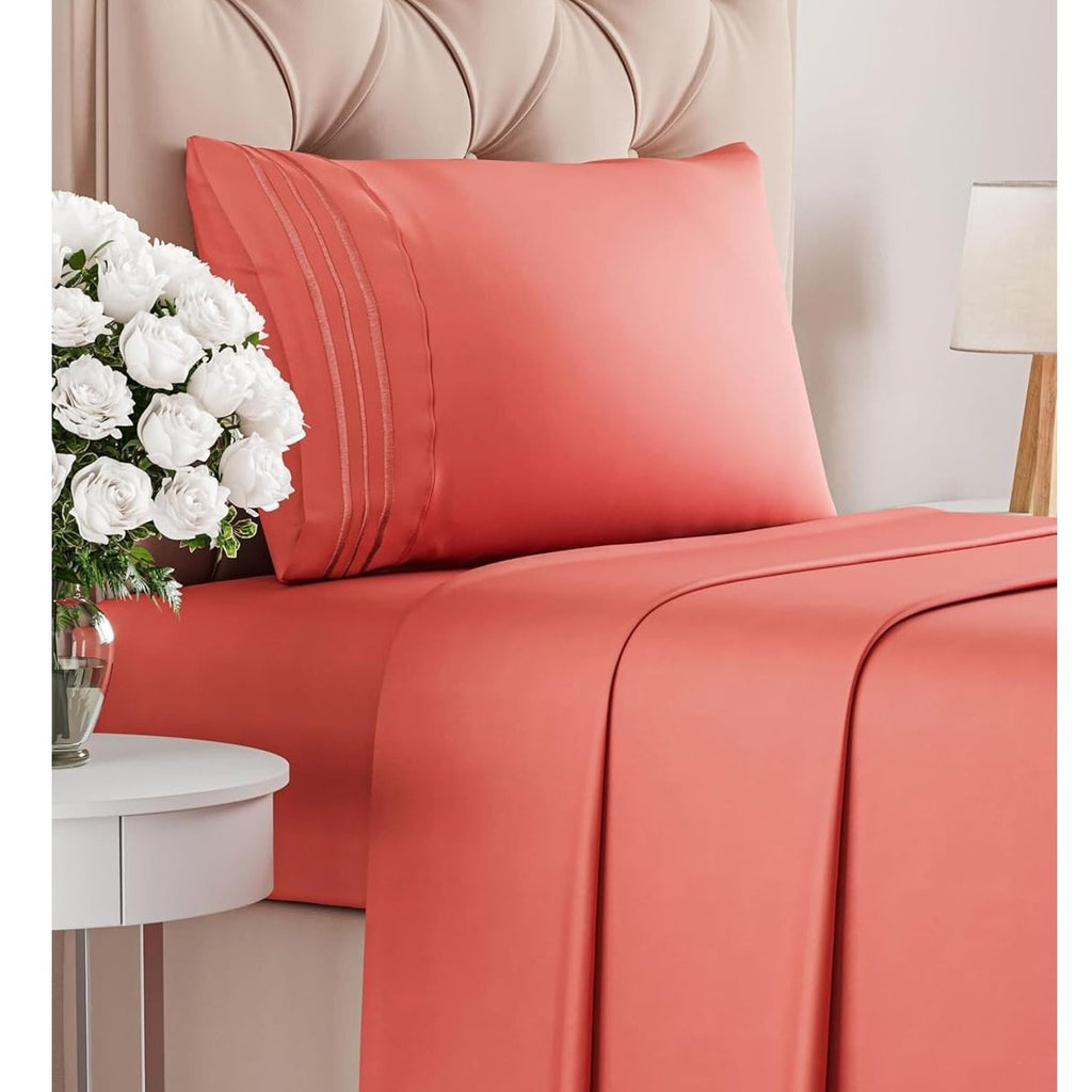 NWT ~ Coral Twin XL 3 Piece Bed Sheet Set ~ Super Soft Comfy Breathable Cooling
