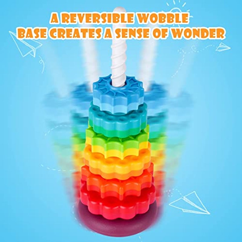 BRAND NEW ~ Colorful Spinning Stacking Toy Rainbow Tower Dual Color Wheels