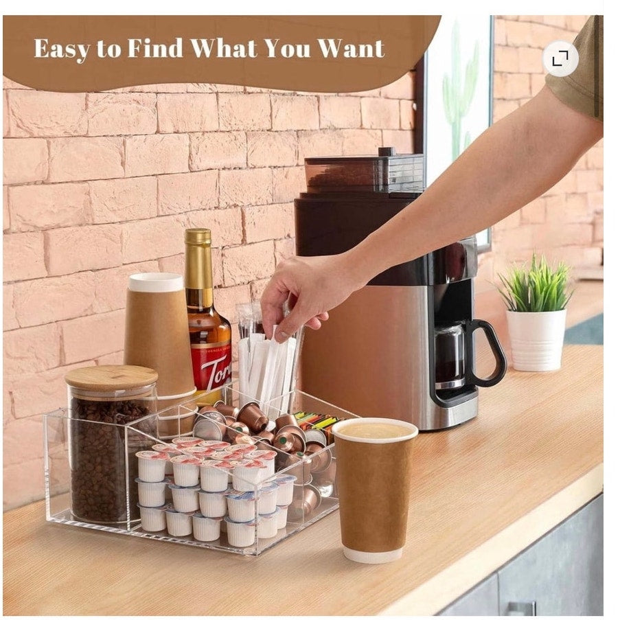 BRAND NEW ~ Acrylic Coffee Bar Station Storage Organizer ~ Home Kitchen Office