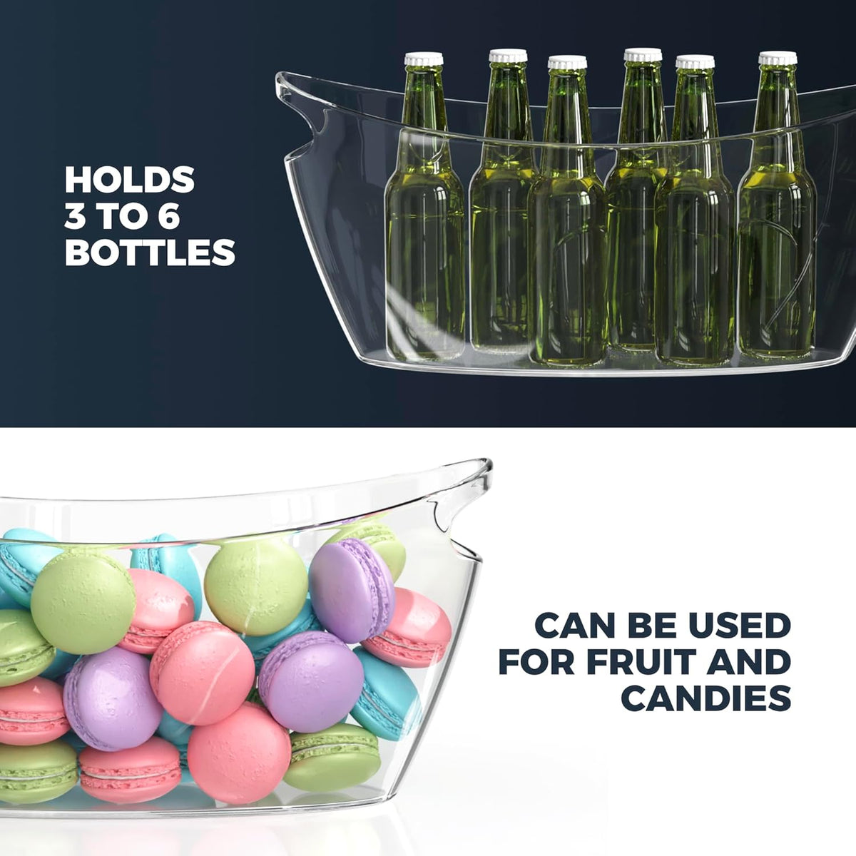 BRAND NEW ~ Set/3 Large Clear Ice Buckets Party Beverage Tub w/ Handles & Scoop