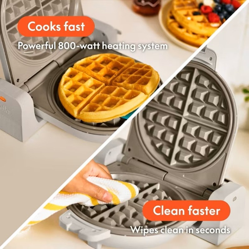 BRAND NEW ~ Bella Flip-n-Store Ceramic Nonstick Belgian Waffle Maker in Oatmilk