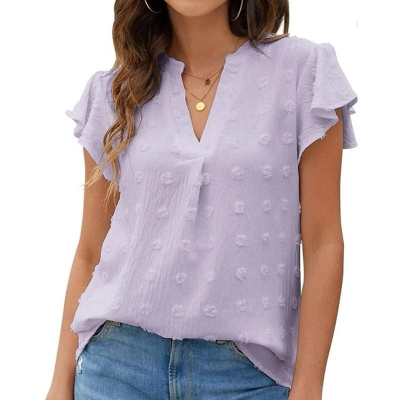 NWT ~ Women's Light Lavendar Purple Flowy Summer Dressy V-Neck Blouse Top ~ XL