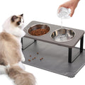 BRAND NEW ~ Gray Elevated Stainless Steel Cat Dog Bowls Dishes & Food Water Mat
