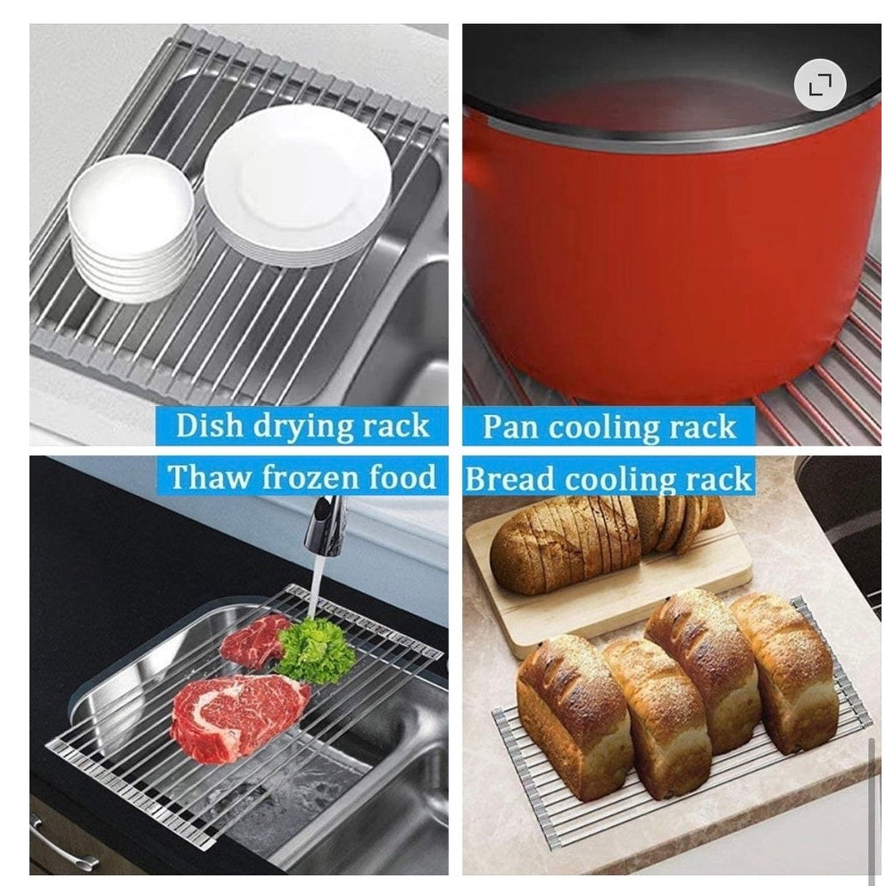 BRAND NEW ~ Stainless Steel Roll Up Kitchen Sink Dish Drying Rack Over The Sink