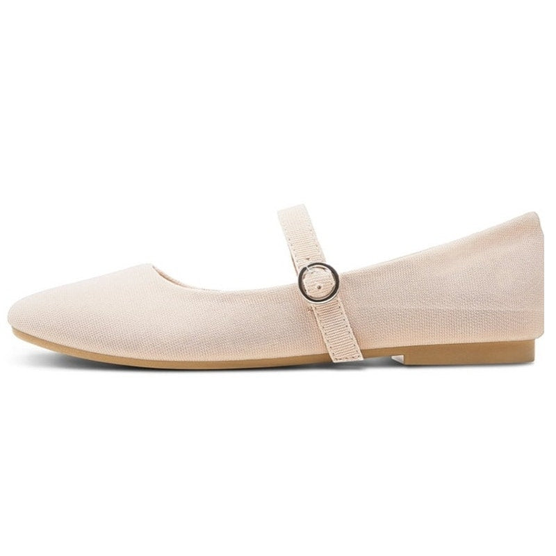 NWT ~ Women's Beige Mary Jane Round Toe Ballet Flats Dressy Fabric Shoes Size 10