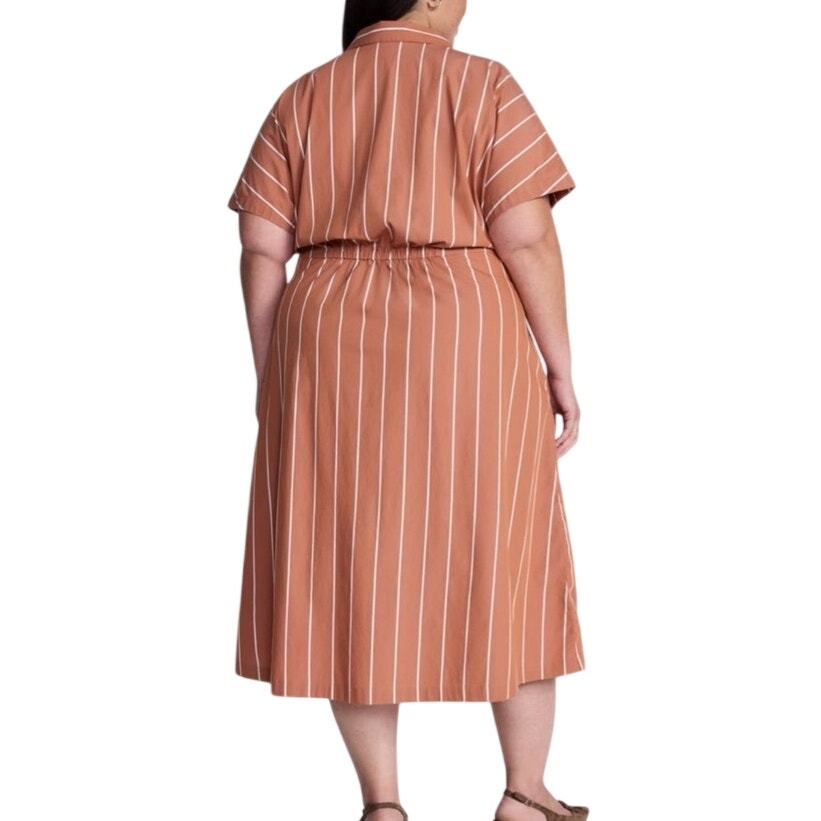 NWT ~ Wide Channel Stripe Copper Pipe Plus Size Fit Flare Cotton Midi Dress ~ 2X