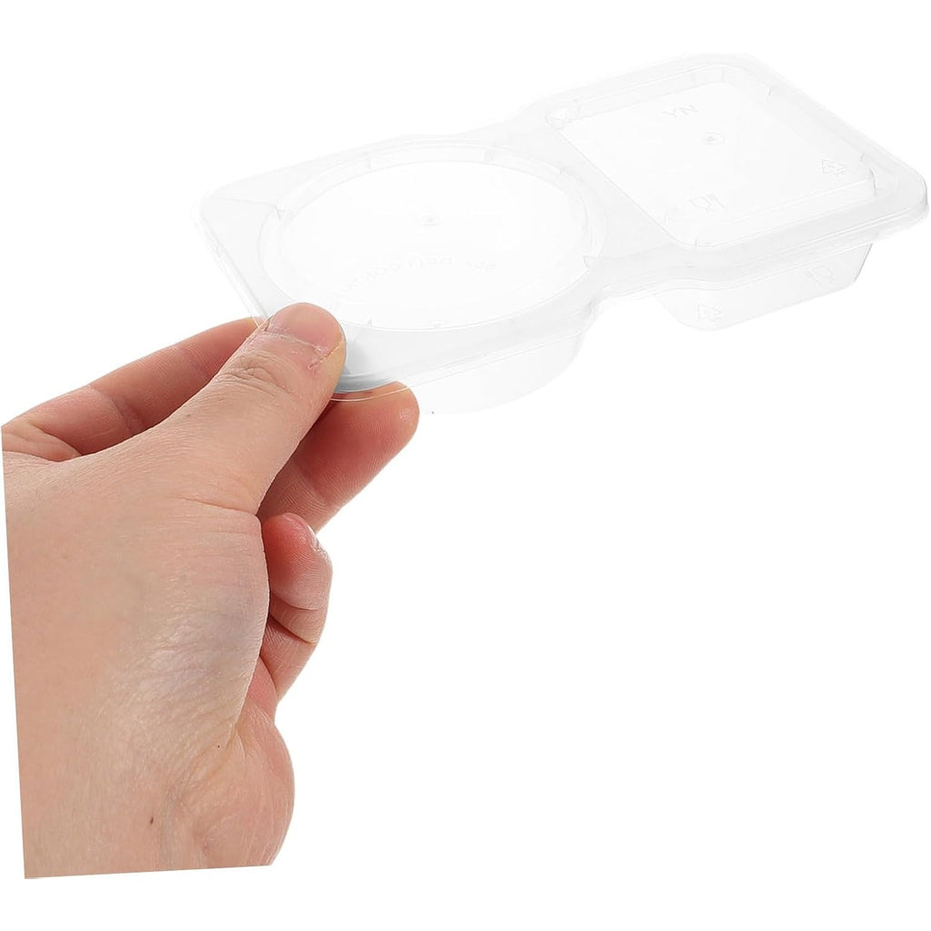 BRAND NEW ~ Set/8 Plastic Leakproof Condiment Double Containers 8 Lids & Sporks