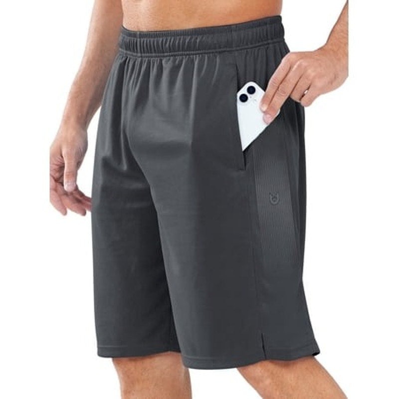 NWT ~ Men's Dark Gray 10" Athletic Mesh Basketball Gym Shorts Zipper Pockets ~ L