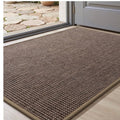 BRAND NEW ~ Brown Non-Slip Rubber Backed Welcome Low Profile Inside Door Mat Rug